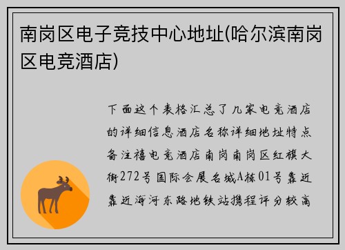 南岗区电子竞技中心地址(哈尔滨南岗区电竞酒店)